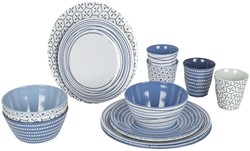 Bo-Camp Servies - Mix & Match- 16 Stuks - Blauw/Wit