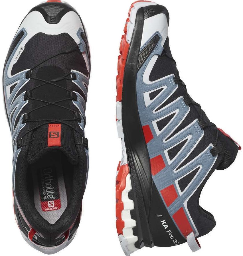 Salomon XA Pro 3D v8 GTX - Black/Fiery Red/Faded Denim - 45 1/3 (UK 10.5)  uw specialist in outdoor, wintersport, hockey en meer.