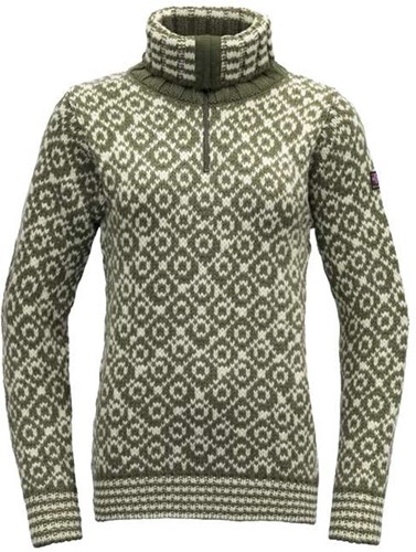 Devold Svalbard Wool Zip Neck - Olive/Offwhite
